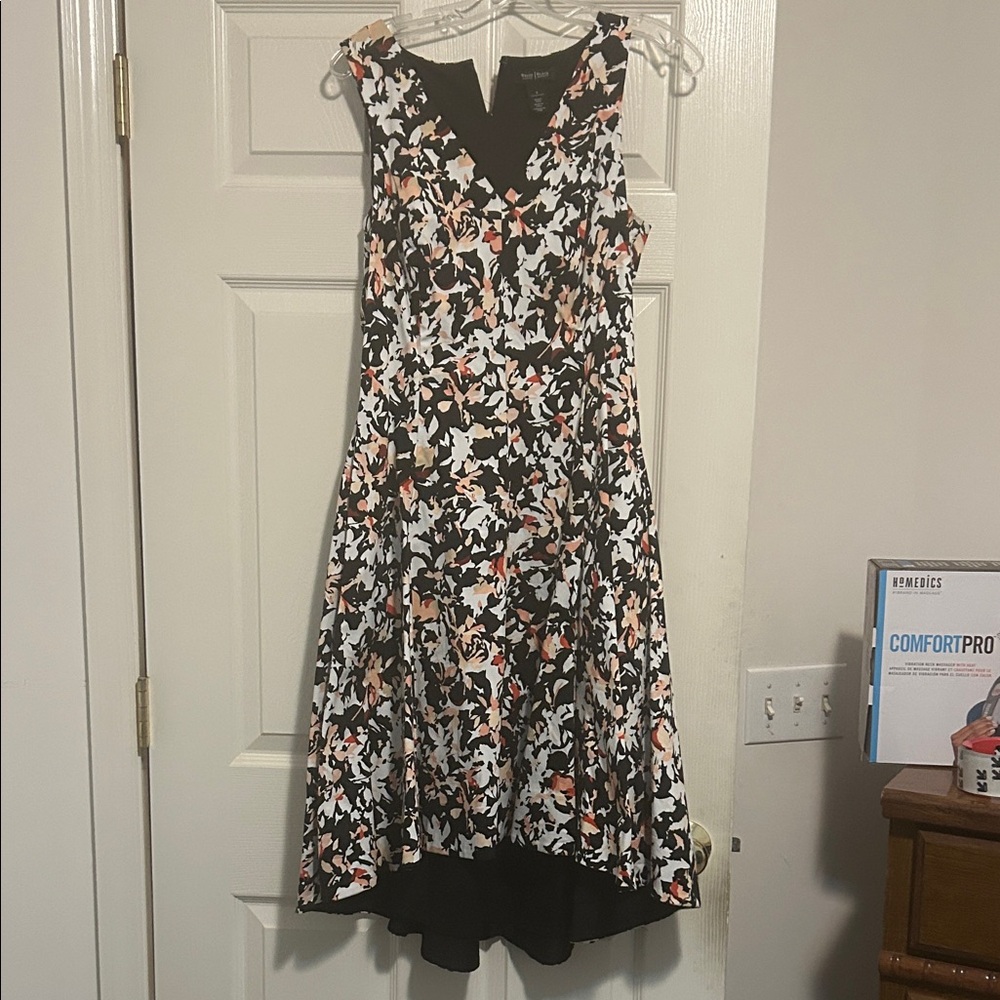 White House Black Market Floral Midi Dress - Black, White, Pink